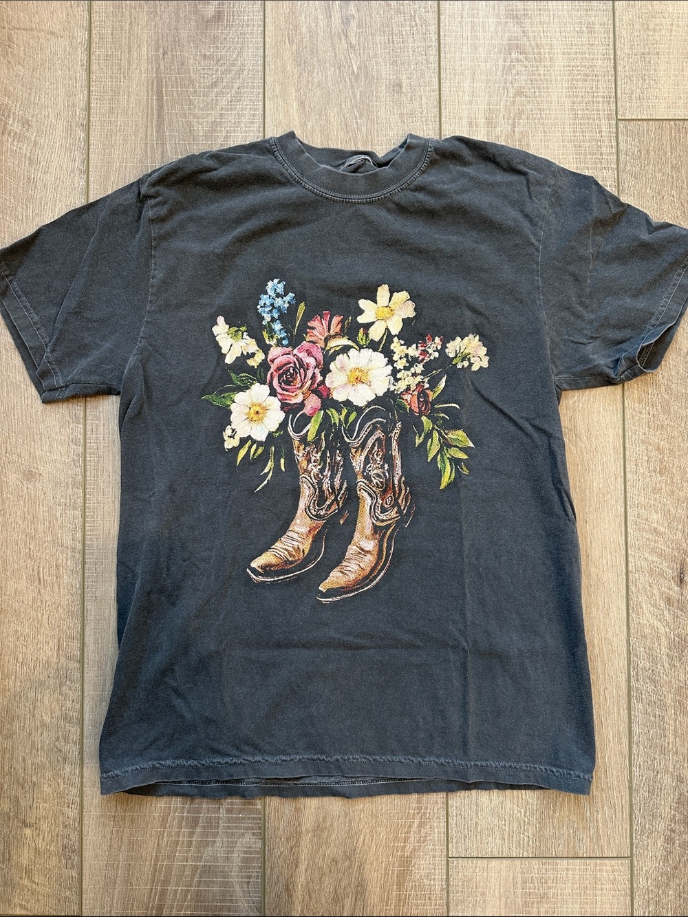 Brandon Lake Vintage-Style Black Floral Cowboy Boots Graphic Tee